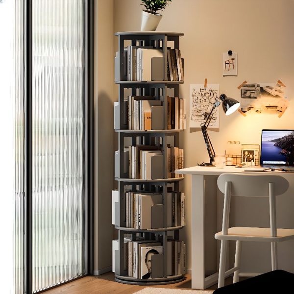 "Modern Vertical Rotating Standard Children's Bookshelf with 3/4/5 Shelves, Wood Material, and Closed Back"