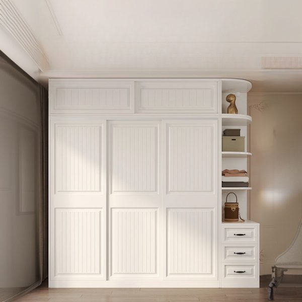 "Elegant White Composite Wood Children's Wardrobe with Shelf, Drawer, Clothing Rod, and Door"