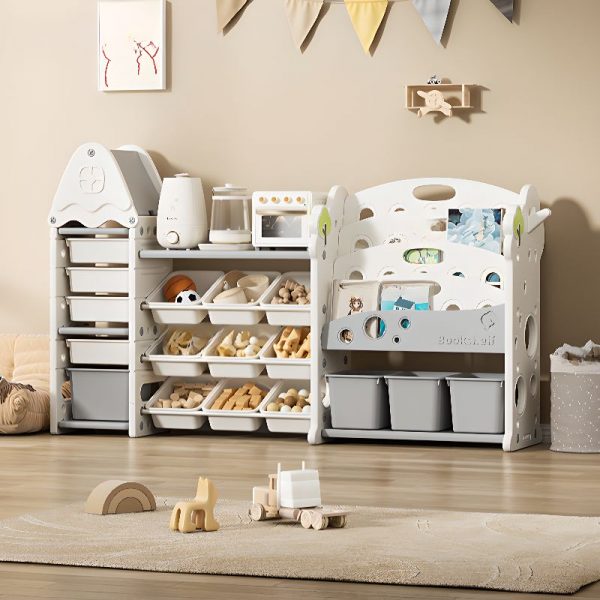 "Simplistic Standard Children's Bookshelf with 6 Shelves, Horizontal Orientation, Closed Back, Plastic Shelf, Scratch-repellent"