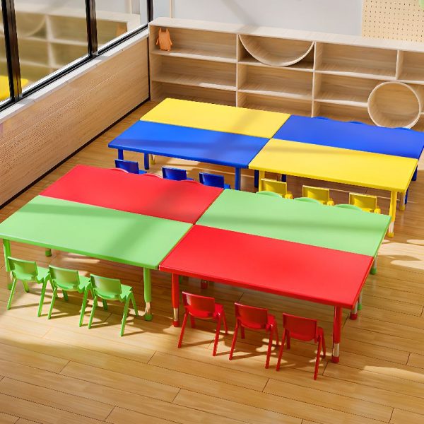 "Adjustable Height Polymerized Material Kids Computer Desk in Carmine/Violet/Green"