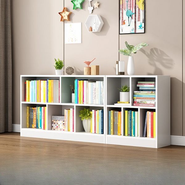 "Modern Standard Children's Bookshelf with 3/2 Shelves, Horizontal/Vertical Orientation, Closed Back, Composite Wood, Scratch-tolerant"