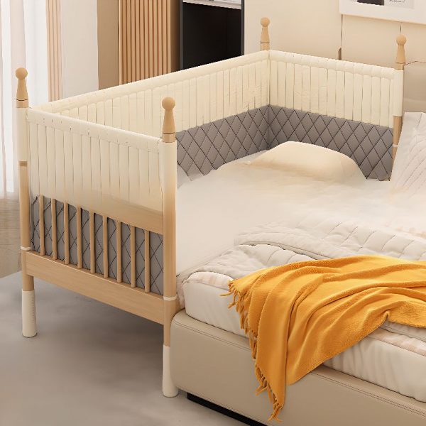 "Gender Neutral Wood Grain Simple Natural Wood Standard Kids Bed with Coir Mattress & Detachable Guardrails"